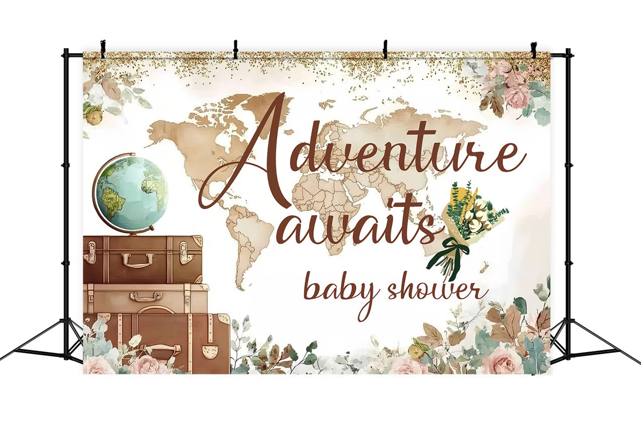 Fotokulissen Baby Shower Abenteuer Karte Floral Hintergrund CSH2-169