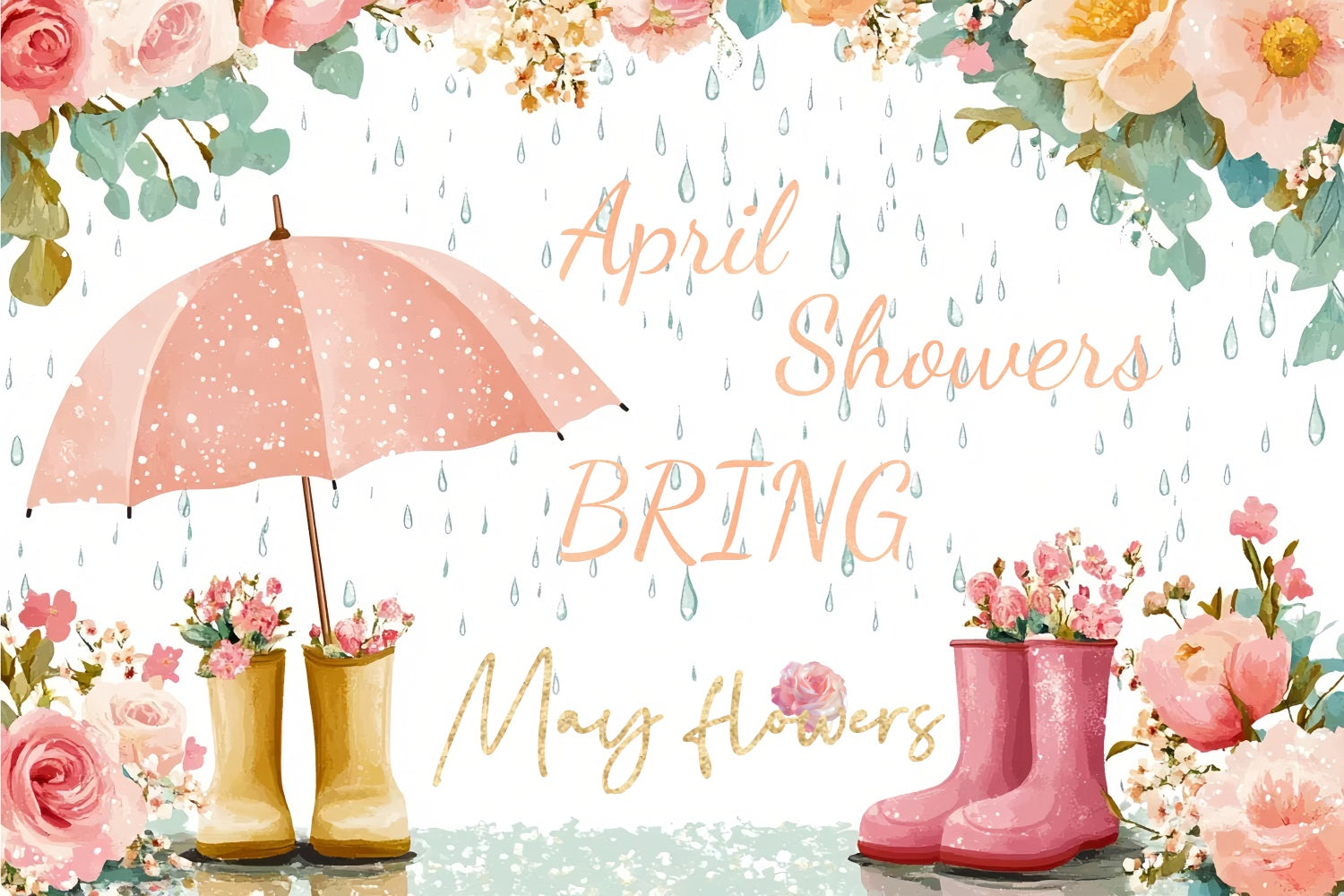 Baby Shower Fotokulissen Rainy Day Blumen Freude Hintergrund CSH2-182