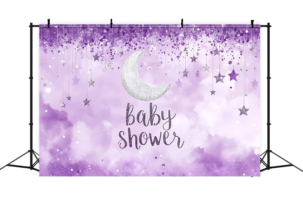 Baby Shower Fotokulisse Glitzernde Mondsterne Lila Hintergrund CSH2-184
