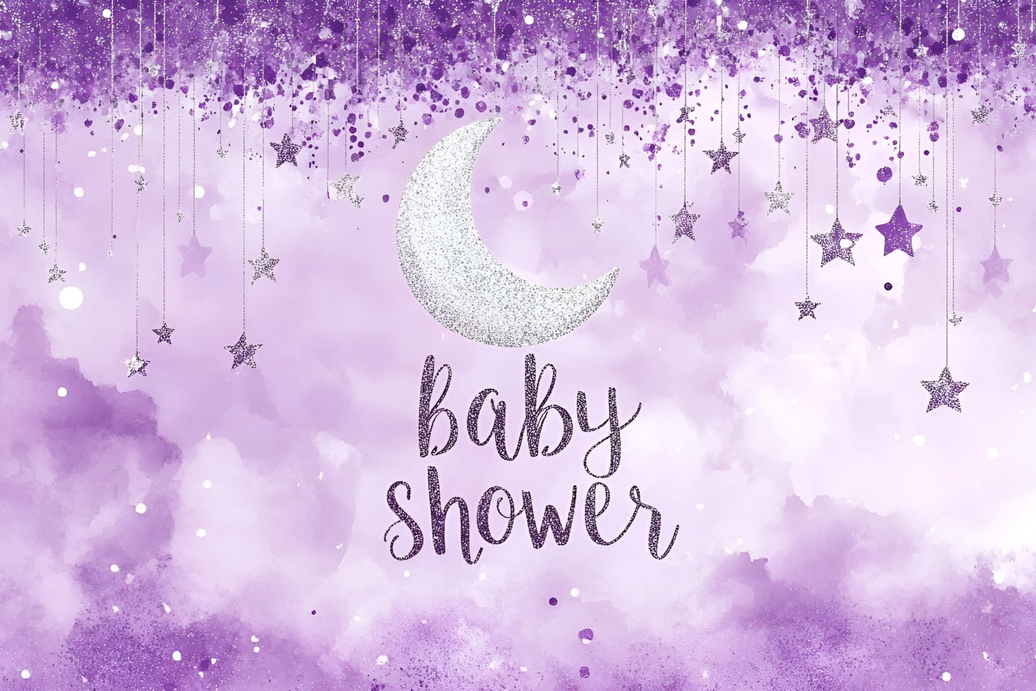 Baby Shower Fotokulisse Glitzernde Mondsterne Lila Hintergrund CSH2-184