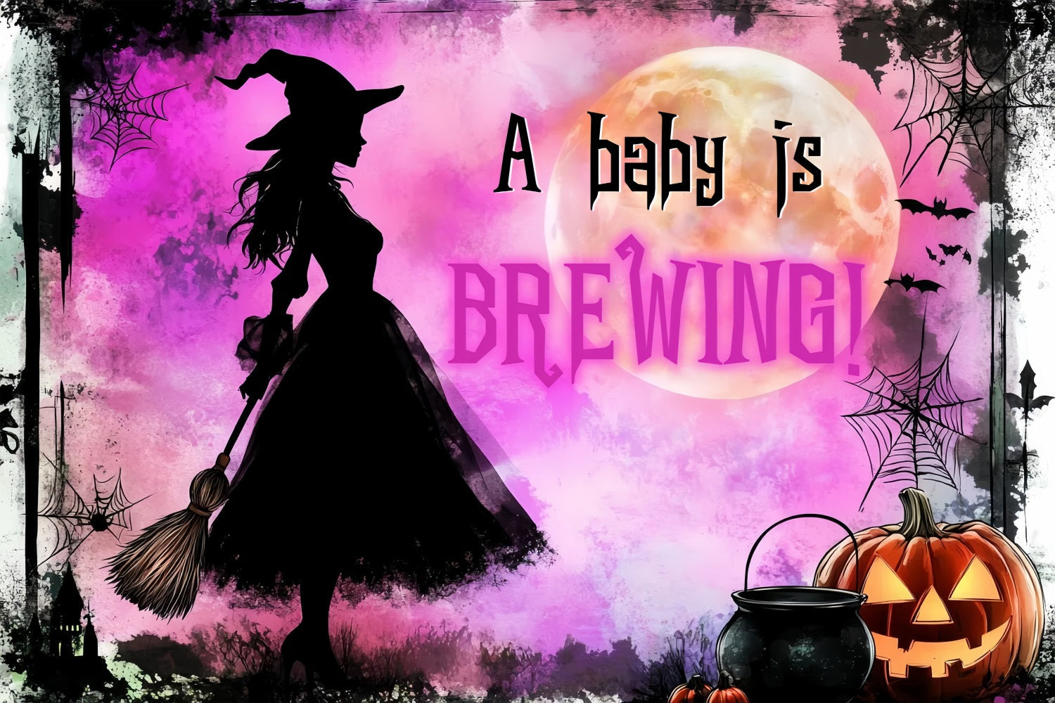 Backdrops für Baby Shower Halloween Hexe Baby Reveal Hintergrund CSH2-187