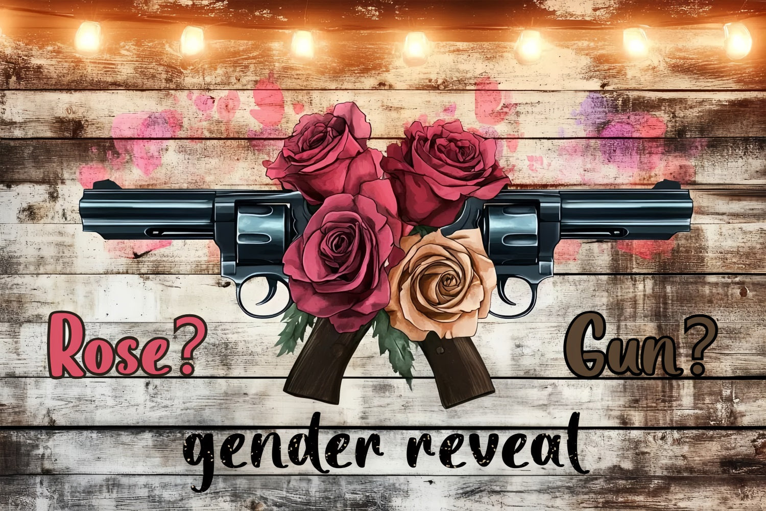 Hintergrund für Baby-Dusche Rustikale Rose Gun Geschlecht Reveal Hintergrund CSH2-191