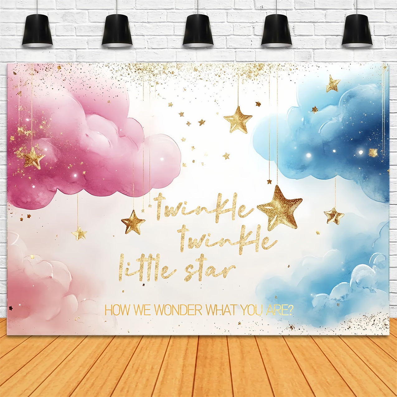 Baby Shower Fotohintergrund Sterne Wolken Baby Reveal Hintergrund CSH2-193
