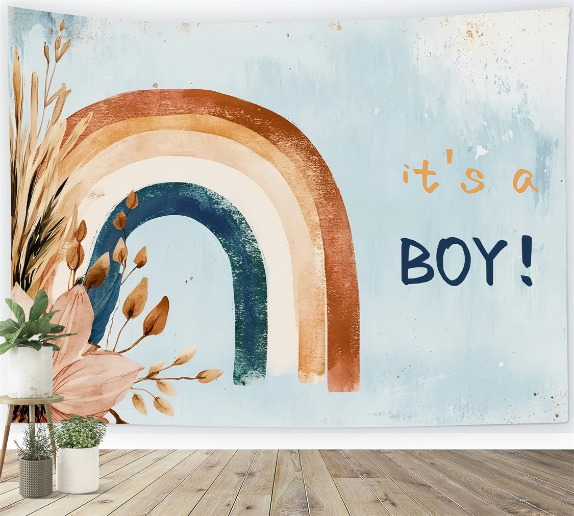 Baby Shower Backdrop Vintage Regenbogen Junge Geschlecht Reveal Hintergrund CSH2-194