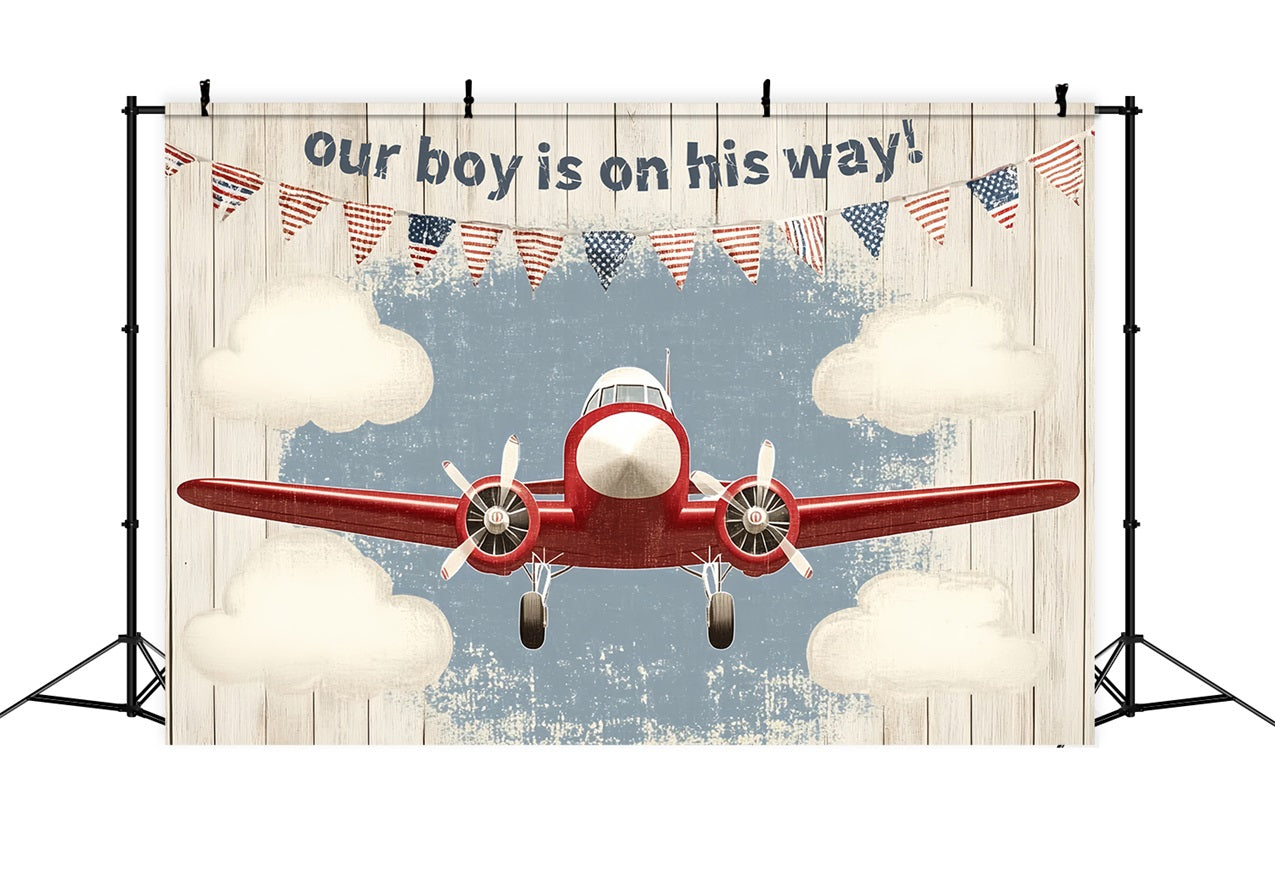 Baby Shower Backdrop Junge Vintage Flugzeug Baby Ankunft Hintergrund CSH2-202