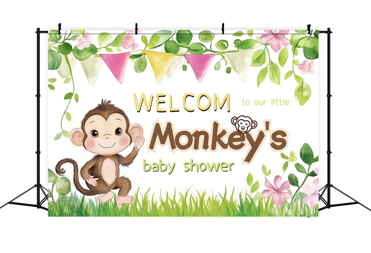 Baby Shower Backdrop Ideen Playful Monkey Flower Welcome Backdrop CSH2-205