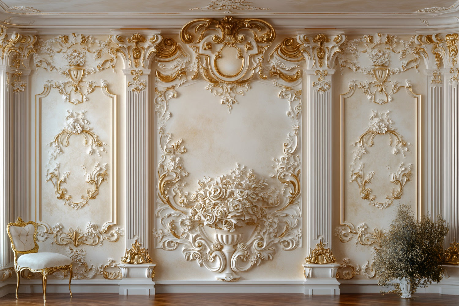 Blume Wand Backdrop Luxus Floral Elegante Stuhl Hintergrund CSH2-224