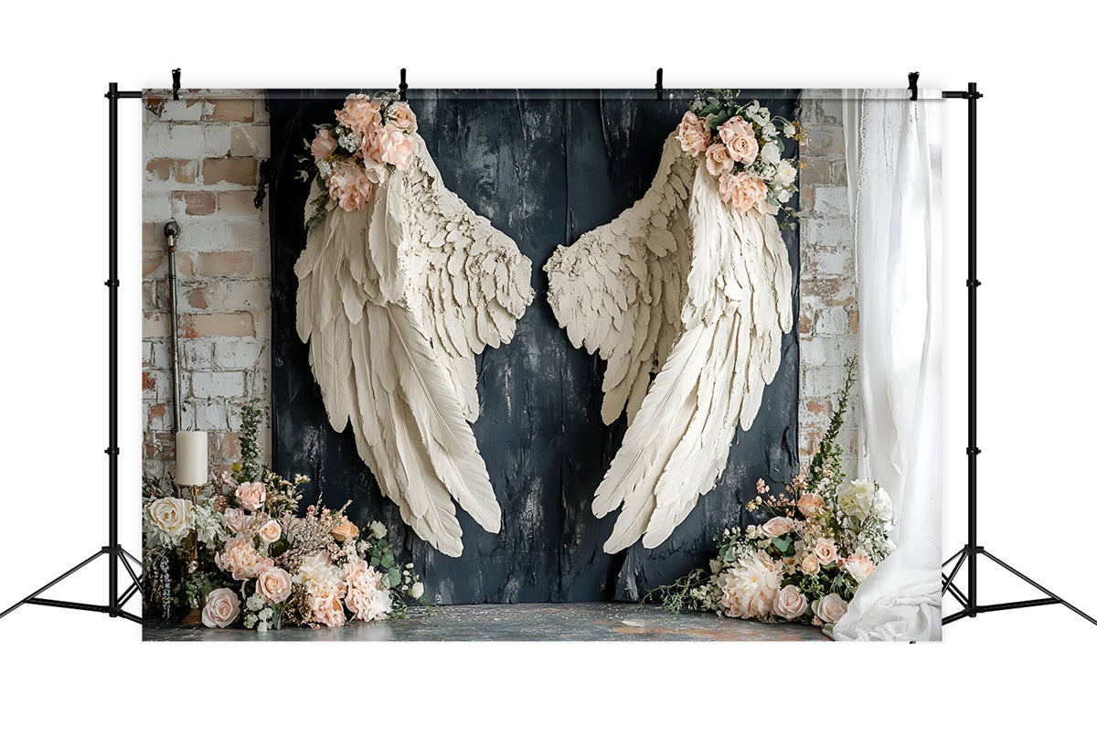 Weinlese-Wandhintergrund zarte Rose weiße Flügel Hintergrund CSH2-227