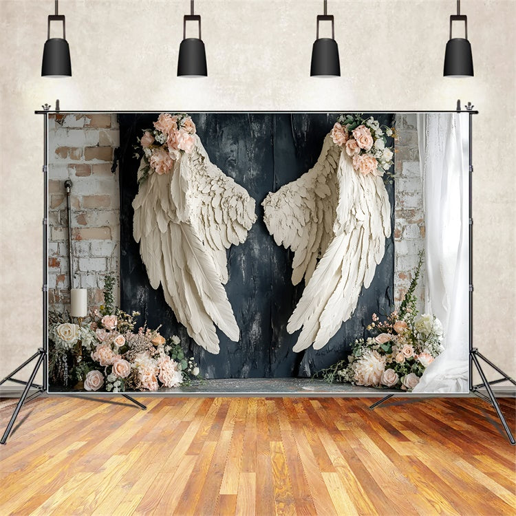 Weinlese-Wandhintergrund zarte Rose weiße Flügel Hintergrund CSH2-227
