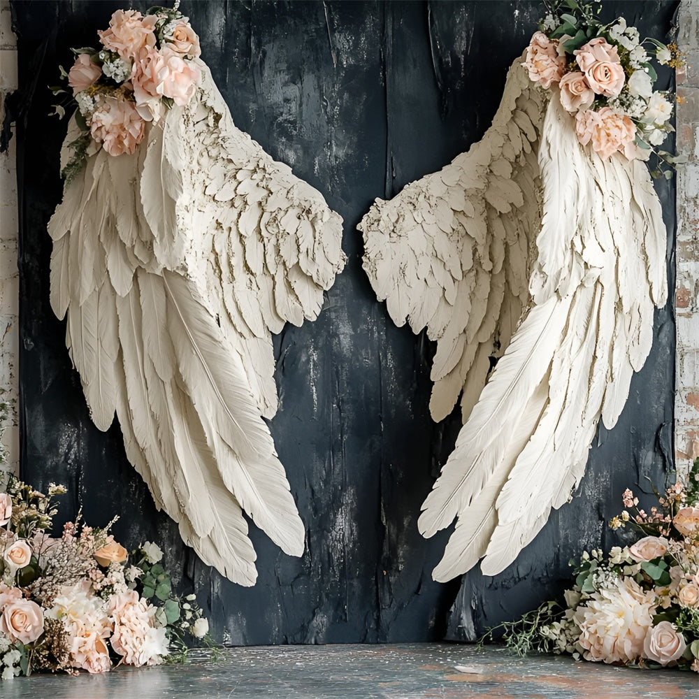 Weinlese-Wandhintergrund zarte Rose weiße Flügel Hintergrund CSH2-227