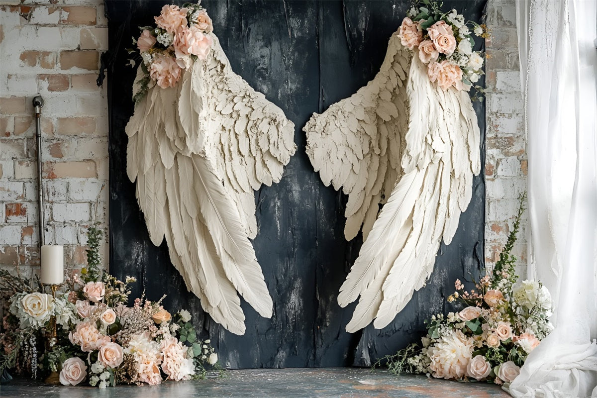 Weinlese-Wandhintergrund zarte Rose weiße Flügel Hintergrund CSH2-227