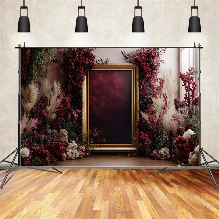 Blume Wand Hintergrund Elegant Crimson Floral Frame Hintergrund CSH2-243