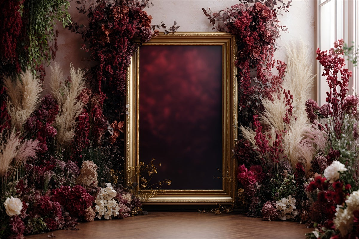 Blume Wand Hintergrund Elegant Crimson Floral Frame Hintergrund CSH2-243