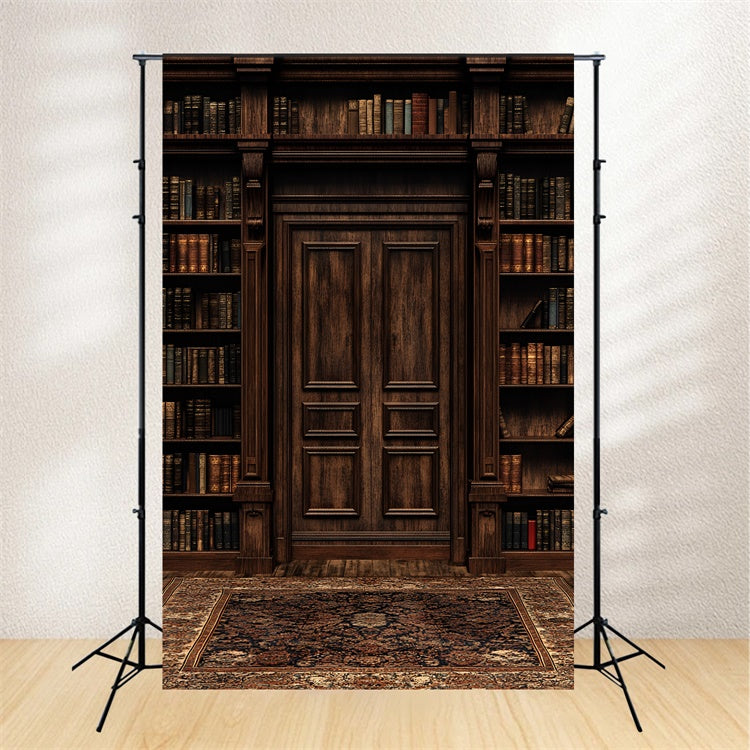 Wood Wall Backdrop Elegantes Bücherregal Holztür Hintergrund CSH2-248