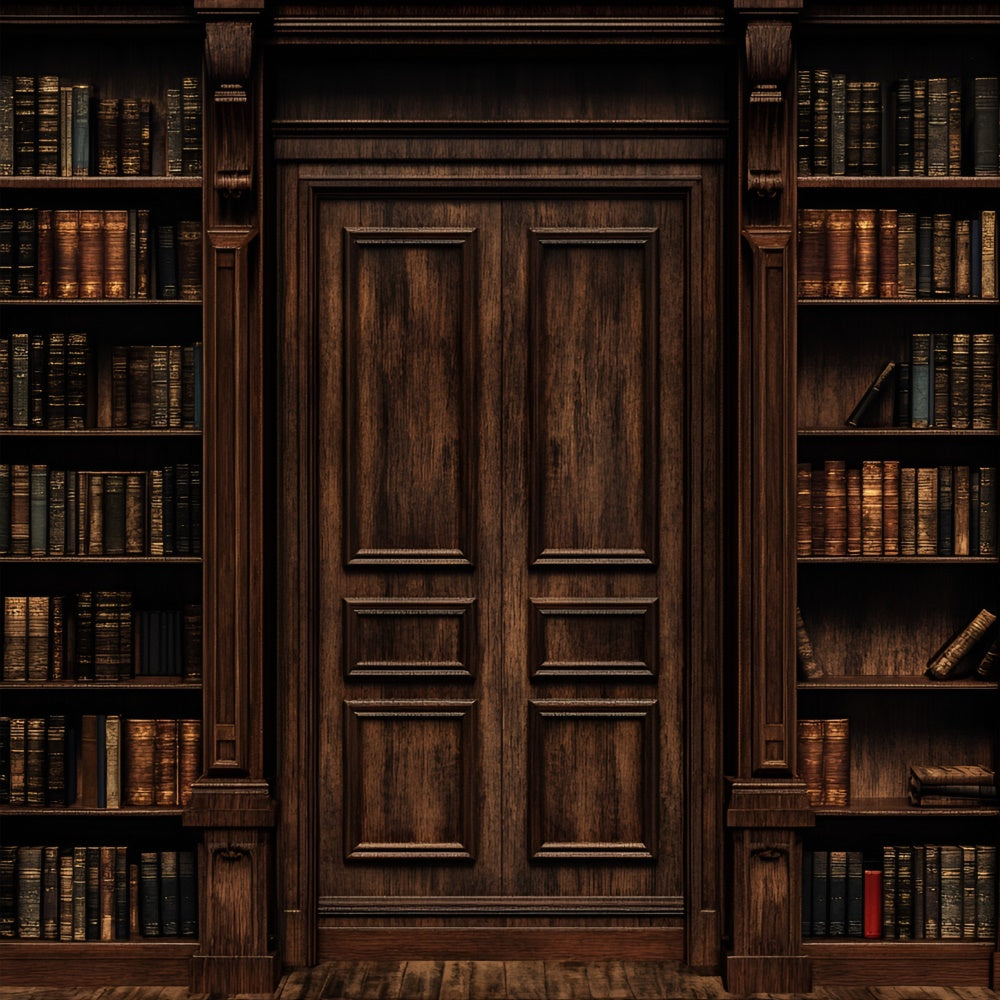 Wood Wall Backdrop Elegantes Bücherregal Holztür Hintergrund CSH2-248