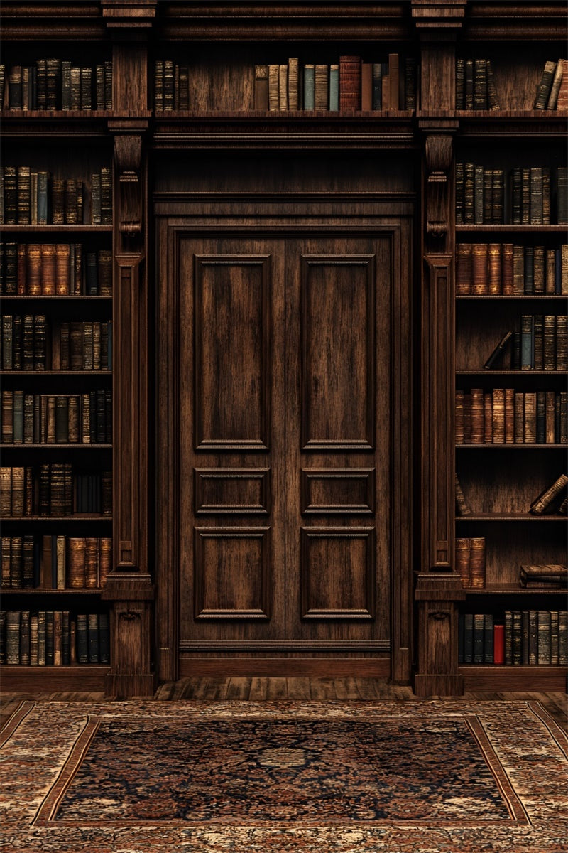 Wood Wall Backdrop Elegantes Bücherregal Holztür Hintergrund CSH2-248