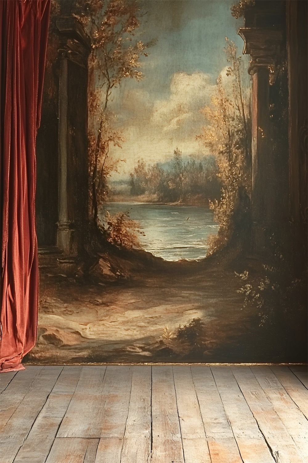 Vintage Wall Backdrop Antike gemalte Landschaft gerahmt Backdrop CSH2-251