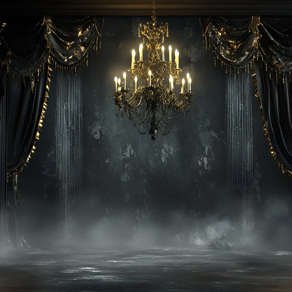 Schwarze Wand Backdrop Gothic Schwarzer Kronleuchter Ballsaal Backdrop CSH2-256