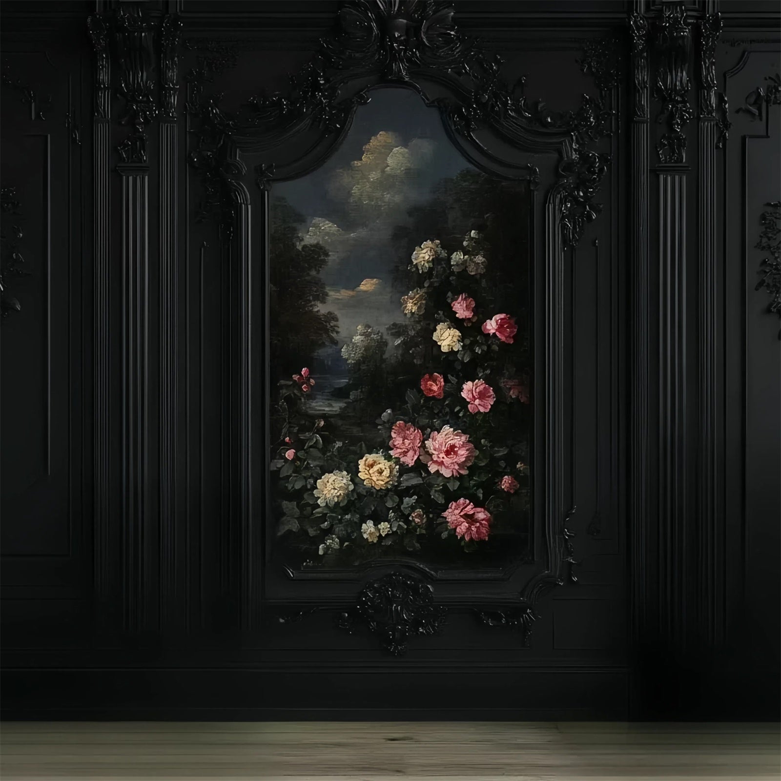 Schwarze Wand Backdrop Floral Rose Wall Black Backdrop CSH2-259