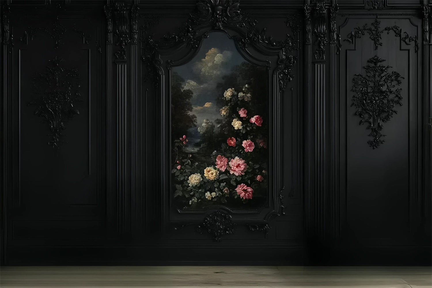 Schwarze Wand Backdrop Floral Rose Wall Black Backdrop CSH2-259