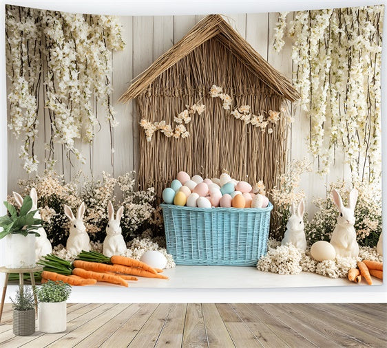 Ostern Backdrop Weiß Hase Garten Bunte Eier Backdrop CSH2-3