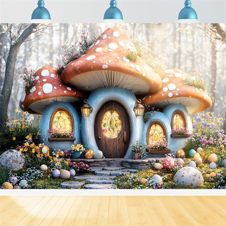 Backdrop Ostern Gemütliches Pilzhaus Ei Garten Backdrop CSH2-37