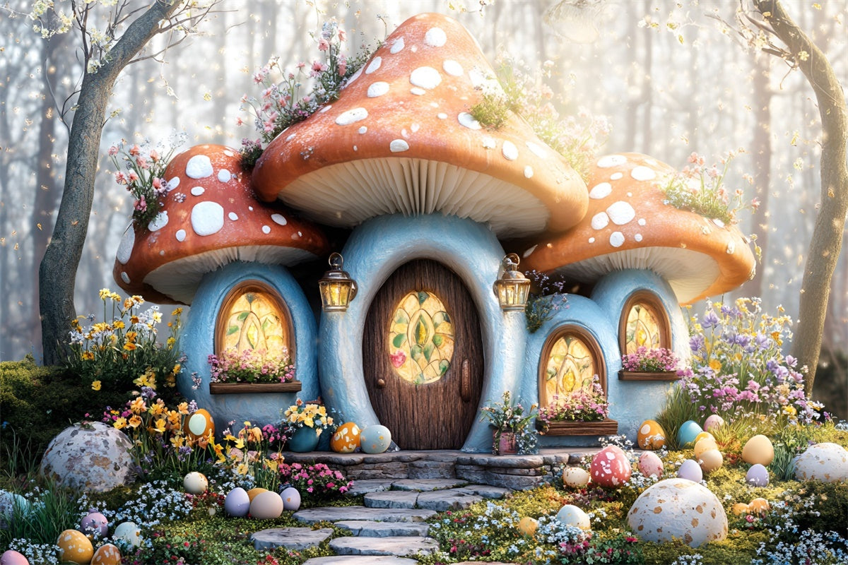 Backdrop Ostern Gemütliches Pilzhaus Ei Garten Backdrop CSH2-37
