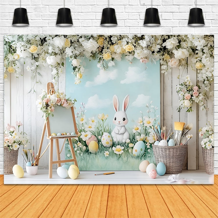Foto-Hintergrundbilder Ostern Niedlicher Hase Blumen Eier Hintergrund CSH2-40