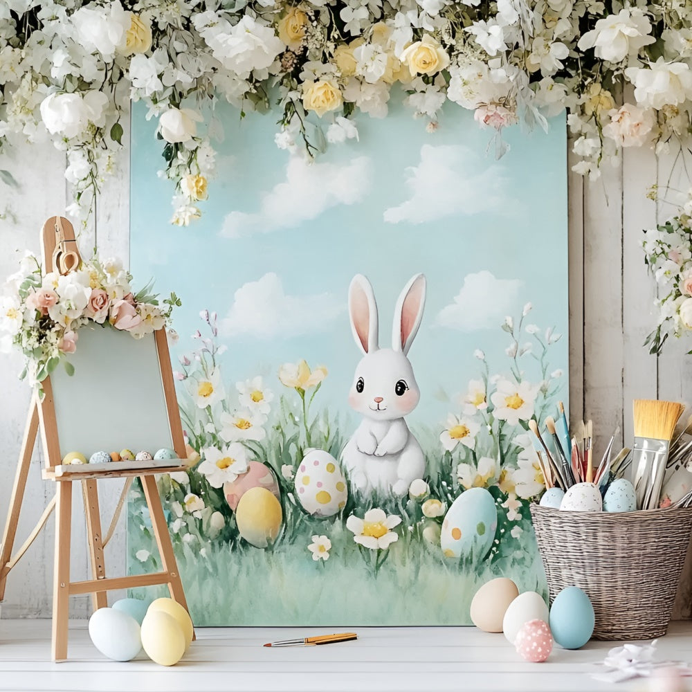 Foto-Hintergrundbilder Ostern Niedlicher Hase Blumen Eier Hintergrund CSH2-40