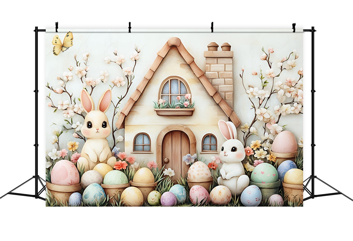 Ostern Fotohintergrund Florale Eier Hasenhaus Hintergrund CSH2-5