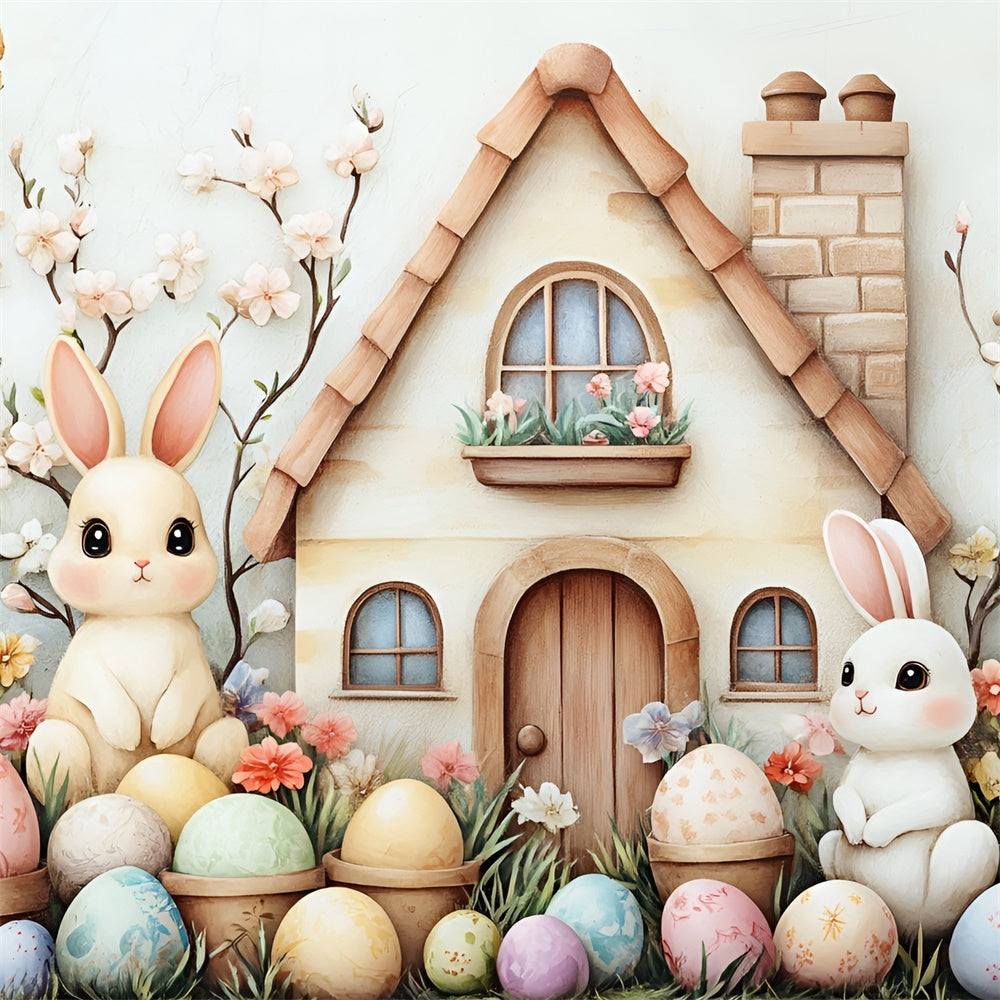 Ostern Fotohintergrund Florale Eier Hasenhaus Hintergrund CSH2-5