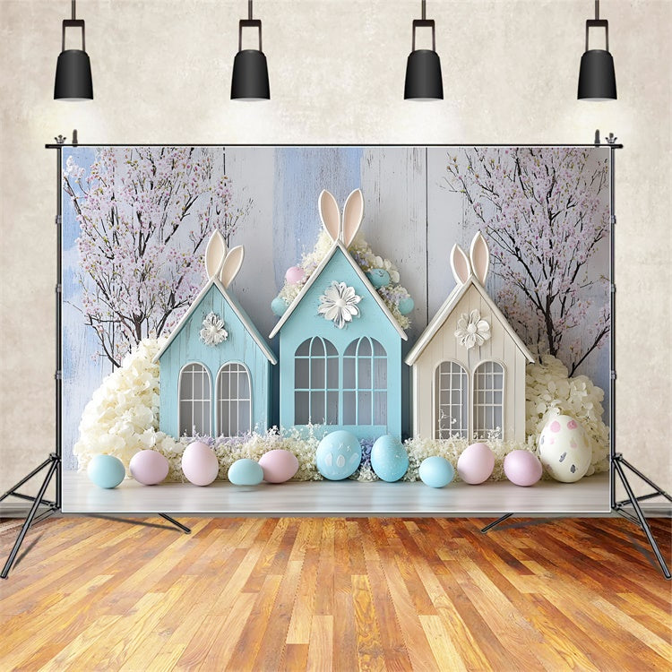 Fotohintergrund für Ostern Pastell Bunny House Floral Backdrop CSH2-63