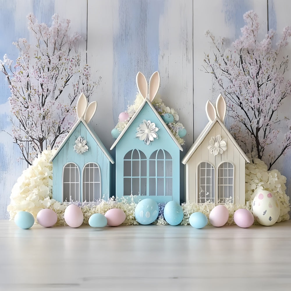 Fotohintergrund für Ostern Pastell Bunny House Floral Backdrop CSH2-63
