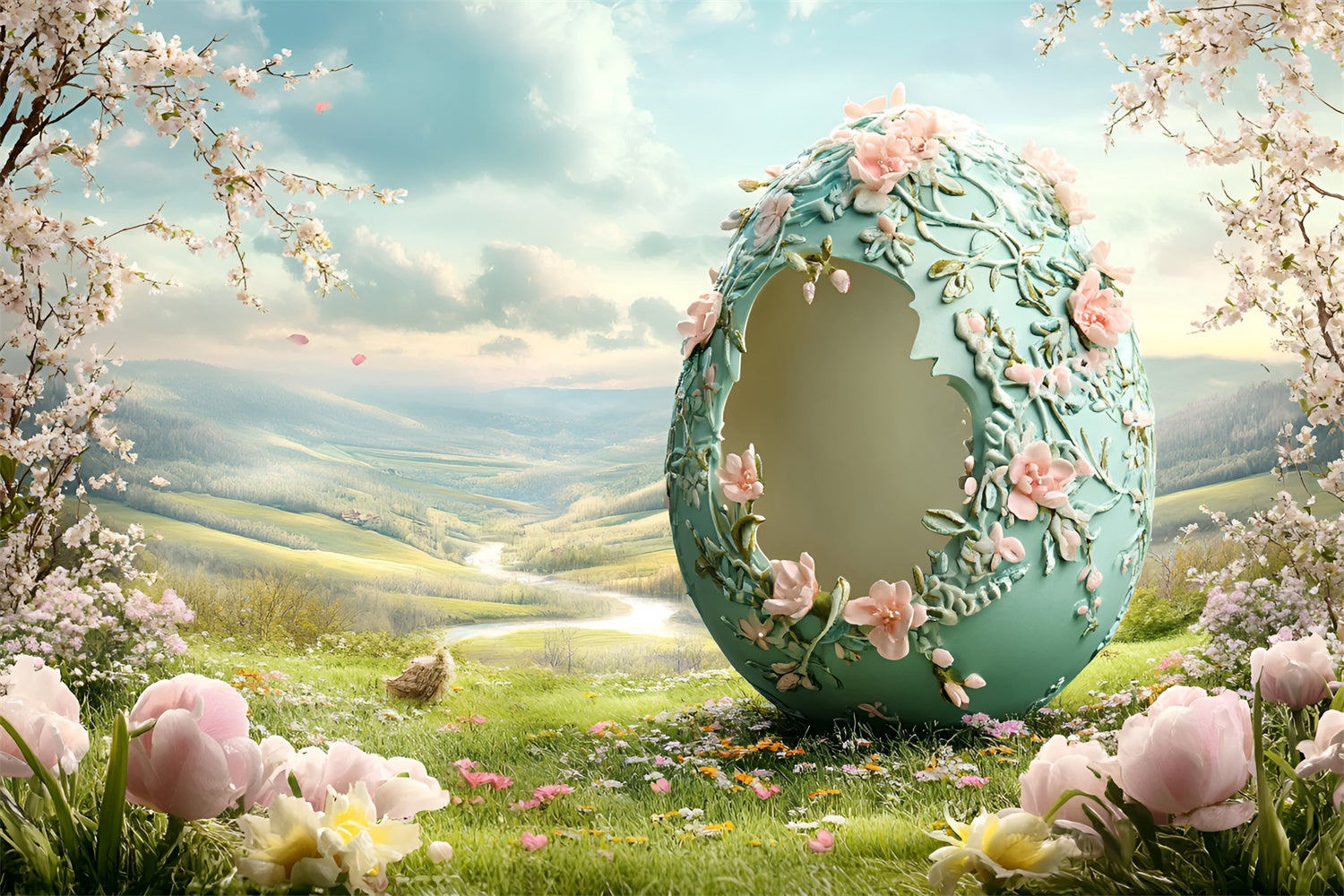 Ostern Backdrops Fotografie Fantasie geschnitzt Ei Blüte Backdrop CSH2-75