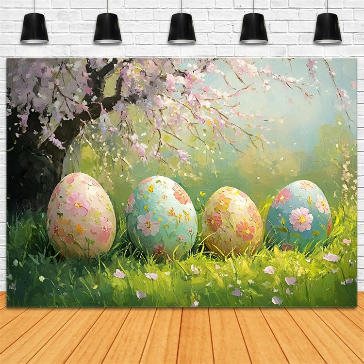 Ostern Fotohintergrund Gemalte Eier Frühlingsblumen Hintergrund CSH2-8