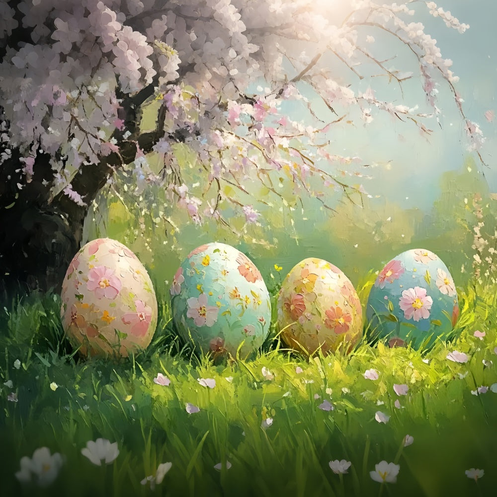 Ostern Fotohintergrund Gemalte Eier Frühlingsblumen Hintergrund CSH2-8