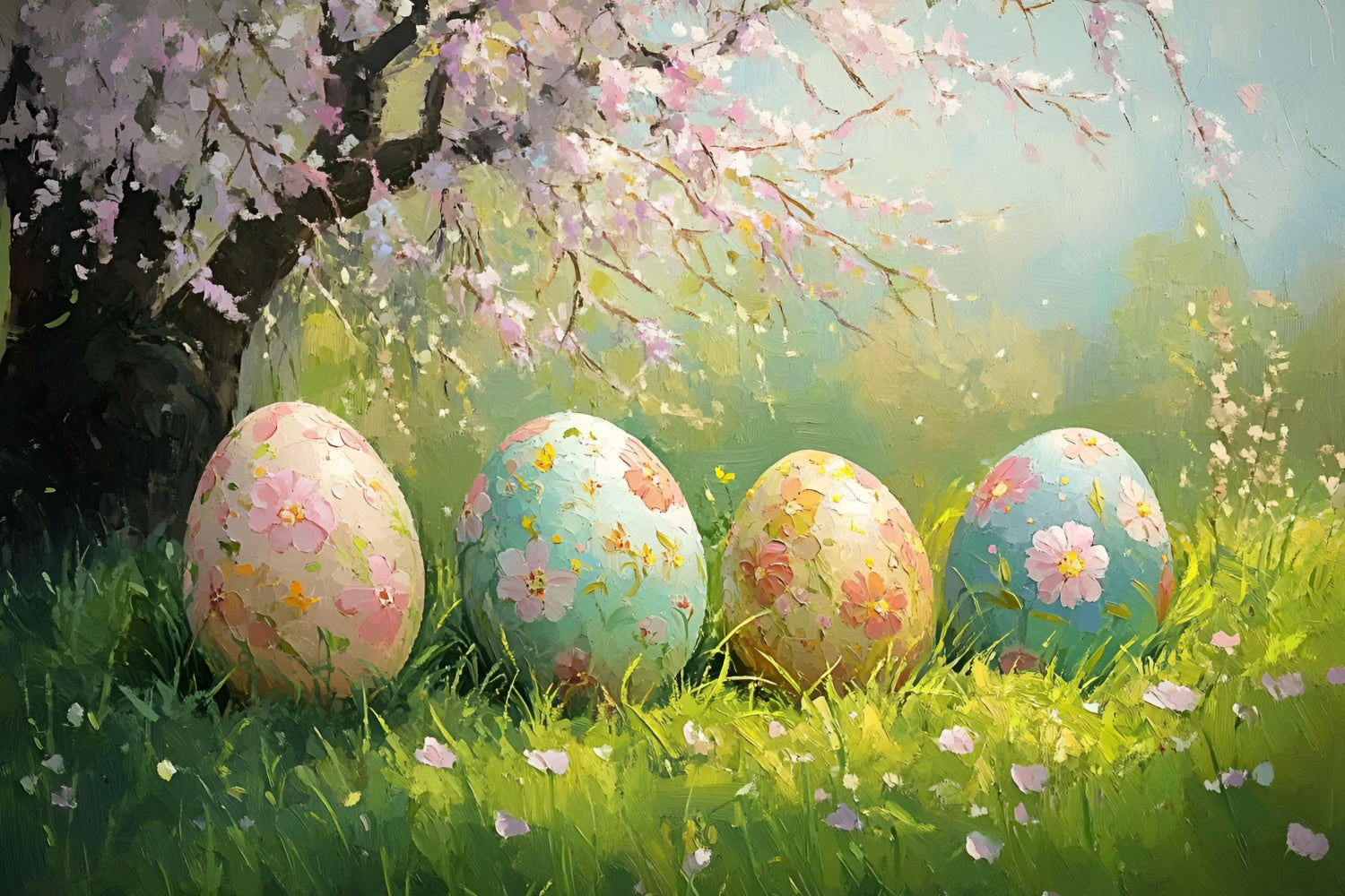 Ostern Fotohintergrund Gemalte Eier Frühlingsblumen Hintergrund CSH2-8