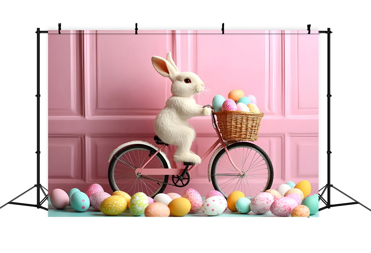 Fotografie Ostern Hintergrund Bunny Rides Bicycle Pink Backdrop CSH2-88