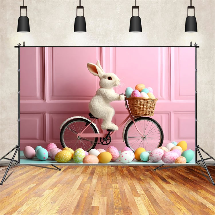 Fotografie Ostern Hintergrund Bunny Rides Bicycle Pink Backdrop CSH2-88