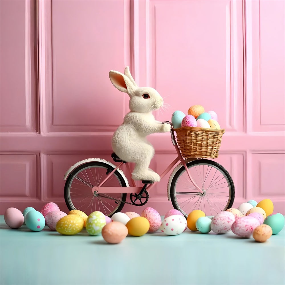 Fotografie Ostern Hintergrund Bunny Rides Bicycle Pink Backdrop CSH2-88