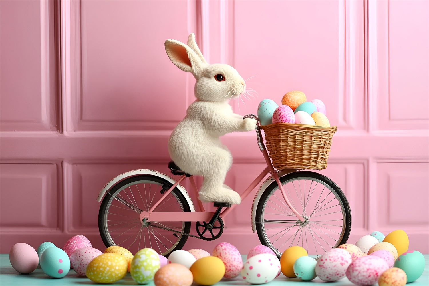 Fotografie Ostern Hintergrund Bunny Rides Bicycle Pink Backdrop CSH2-88