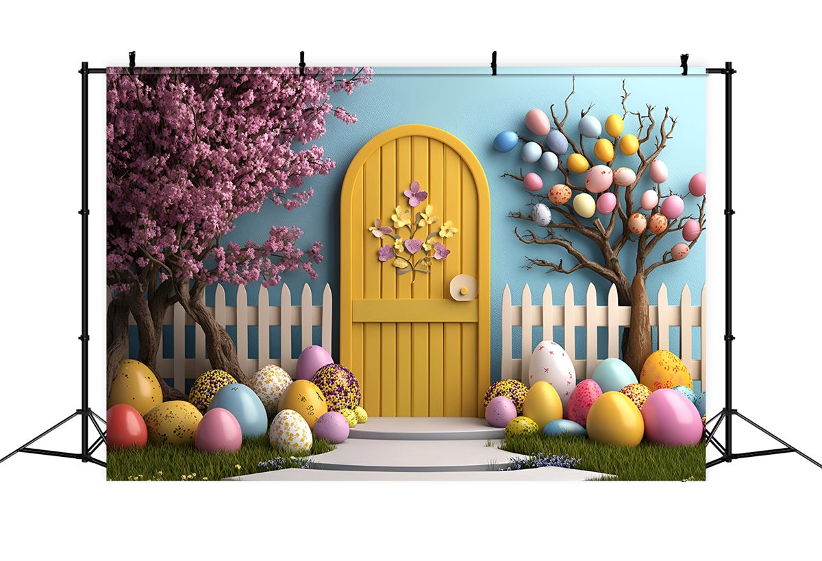Ostern Backdrops für Fotografie Gelbe Tür Ei Baum Hintergrund CSH2-91