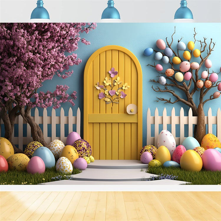 Ostern Backdrops für Fotografie Gelbe Tür Ei Baum Hintergrund CSH2-91