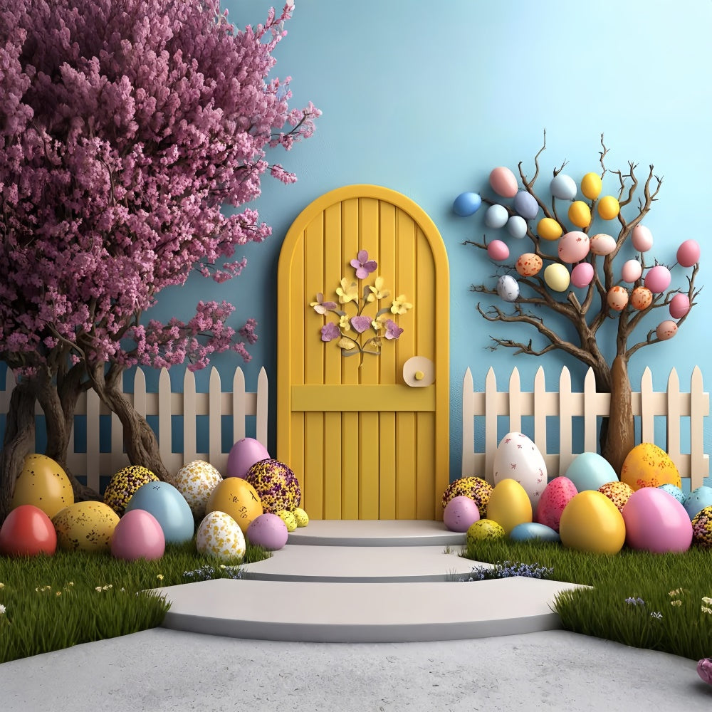 Ostern Backdrops für Fotografie Gelbe Tür Ei Baum Hintergrund CSH2-91