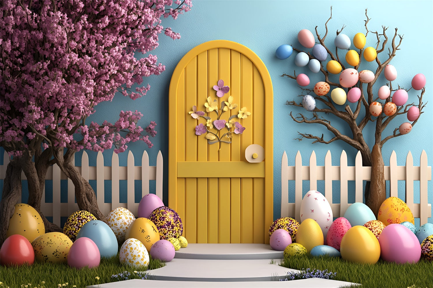 Ostern Backdrops für Fotografie Gelbe Tür Ei Baum Hintergrund CSH2-91