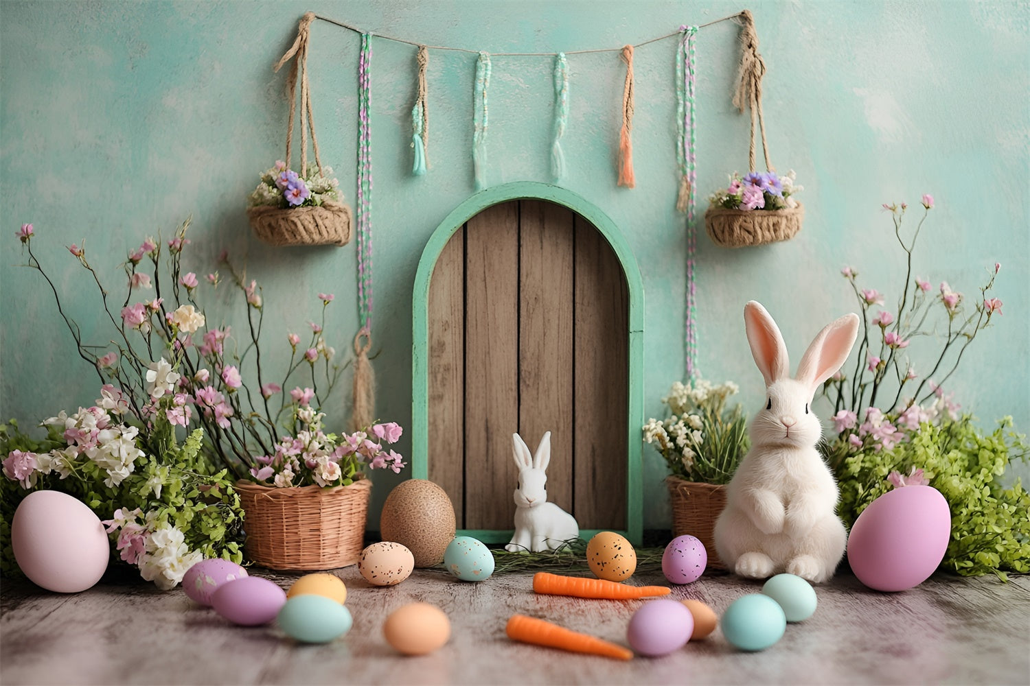 Ostern Fotohintergrund Enchanted Green Door Hasen Hintergrund CSH2-96