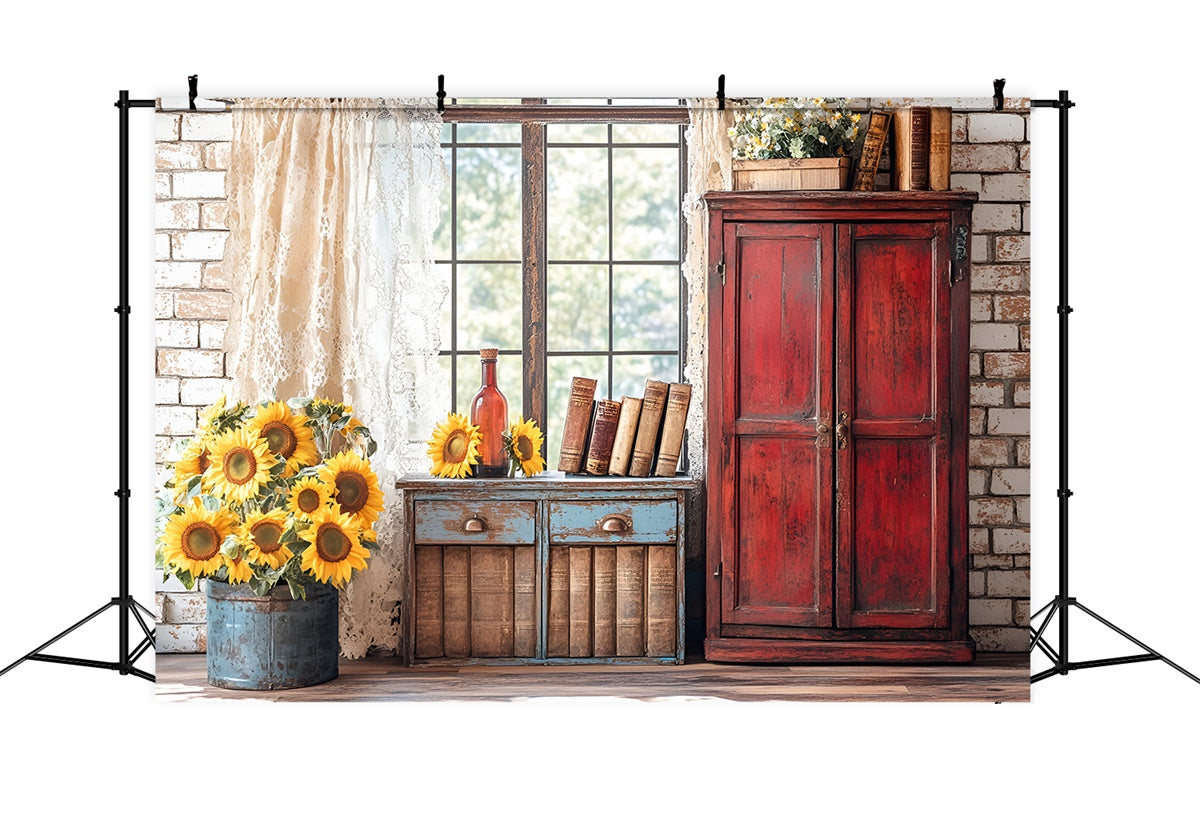 Back To School Fotokulisse Sonnenblume Vintage Books Backdrop CSH3-10