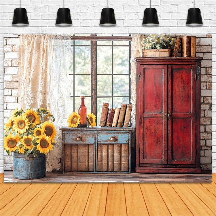 Back To School Fotokulisse Sonnenblume Vintage Books Backdrop CSH3-10
