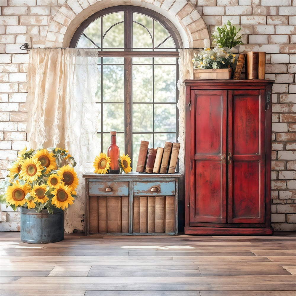 Back To School Fotokulisse Sonnenblume Vintage Books Backdrop CSH3-10