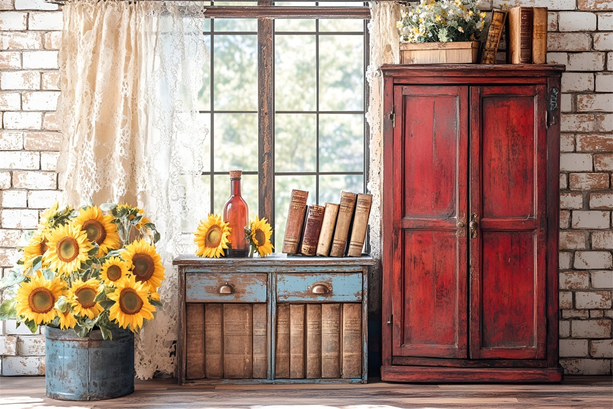 Back To School Fotokulisse Sonnenblume Vintage Books Backdrop CSH3-10